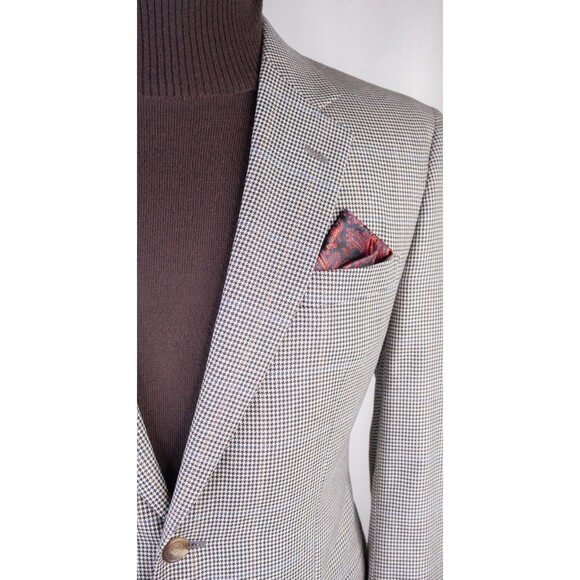 Jos A Bank Blazer Sz 40R/S Houndstooth Sports Coat Suit Jacket Wool/Silk 2Button - Picture 4 of 13